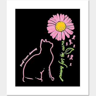 Cat Flower Paw For Cure Breast Cancer Awareness Support Gift Posters and Art